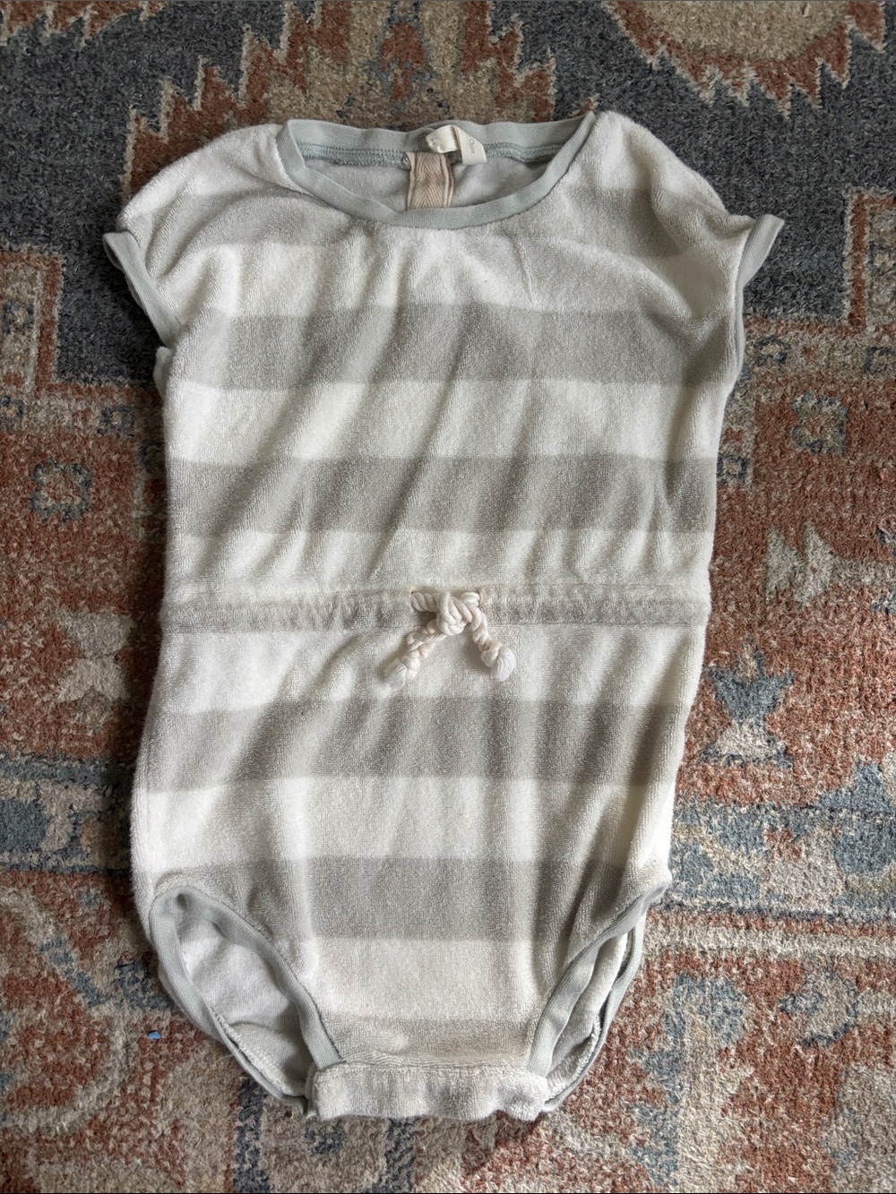 Quincy Mae Striped Terry One-Piece in Sage and Cream